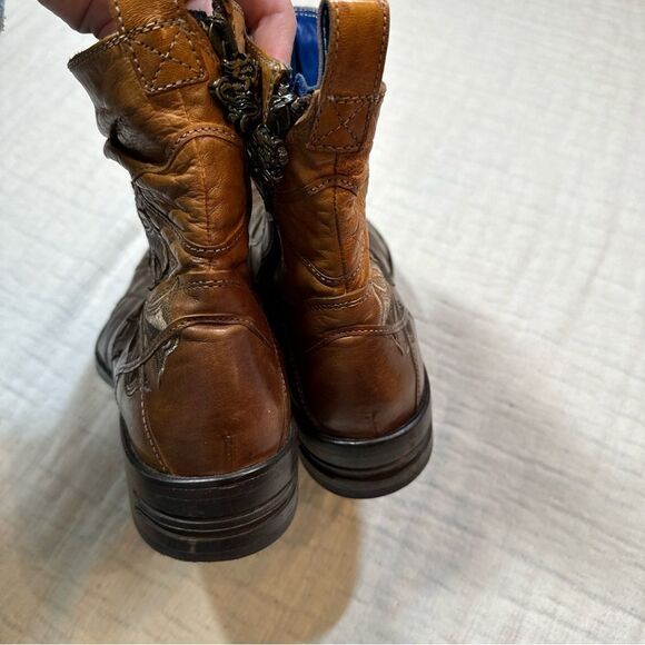 Mark Mason Rock Lives Mens 8.5 Leather Zip Up Boots Made In Italy Embroidered - Picture 7 of 13